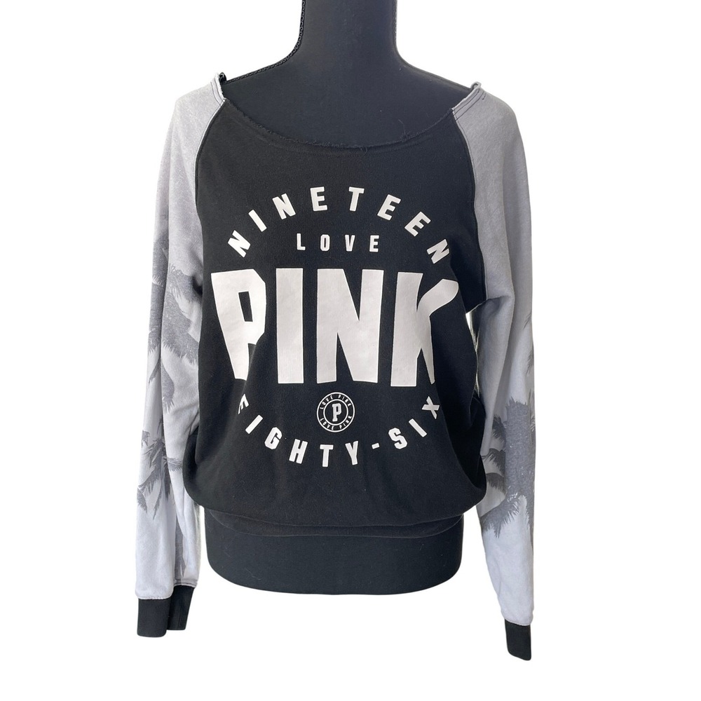 Victorias Secret PINK Pullover Sweatshirt Womens XS Black Gray Y2K Athleisure